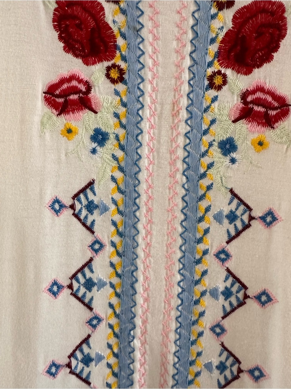 LIV Los Angeles White Embroidered V-Neck Tunic with Pintuck Sleeve Detail, 1X - Picture 4 of 13
